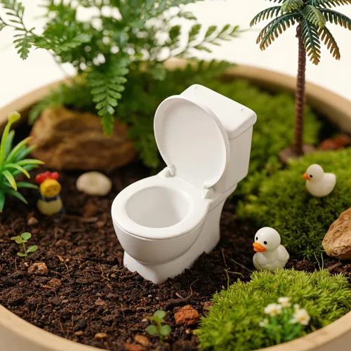 Miniatura 3 de Garneck Mini inodoro de juguete para casa de muñecas, figura de baño en miniatura, modelo de inodoro pequeño, decoración de adorno de jardín de hadas