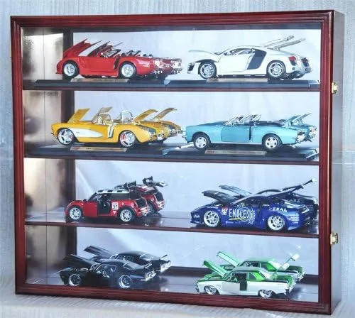 Miniatura 3 de Vitrina fundida a presión a escala 1/18 con protección UV, bloqueable con espejo trasero, modelo de autos con capacidad para 8 Nuez