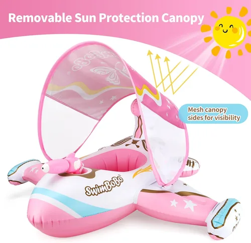 Miniatura 2 de Toddler Pool Float Inflatable Car Baby Swim Float with Adjustable Sun Canopy and Safety Seat Pool Toys for Kids 3+ Years Old