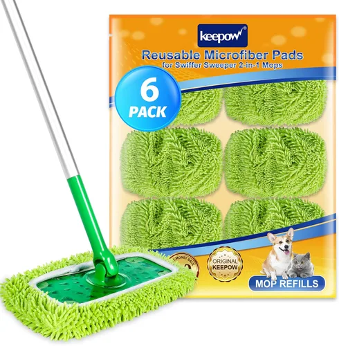 Miniatura 10 de KEEPOW - Paquete de 2 almohadillas de microfibra de felpilla reutilizables compatibles con Swiffer Sweeper, paños de barrido secos lavables