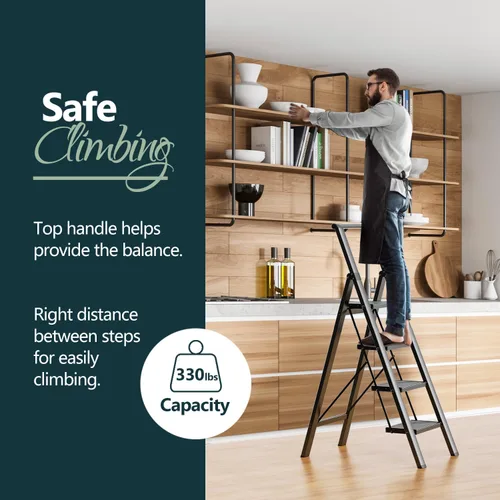 Miniatura 2 de WOA WOA Escalera de 4 escalones para techo de 10 pies de alto, escalera plegable ligera con peldaños anchos antideslizantes, taburete con barandilla