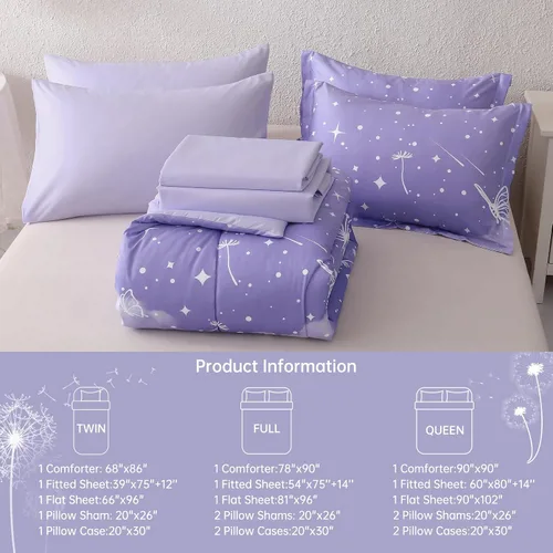 Miniatura 35 de Dinjoy Juego de edredón para niñas, tamaño individual, colorido, azul, rosa, morado, arcoíris, juego de ropa de cama de 6 piezas en una bolsa