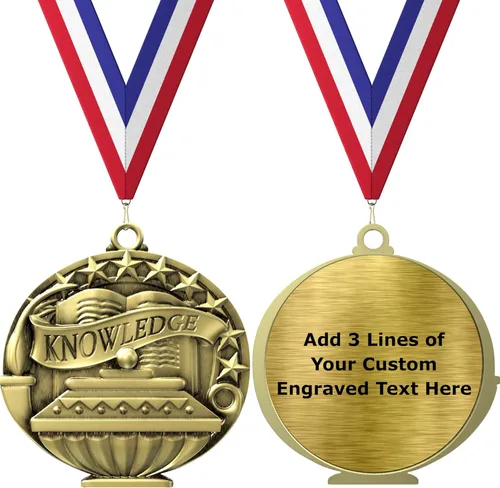 Miniatura 10 de Express Medals Pack of 10 (or More) Engraved Scholastic Academic Award Medals with RWB Neck Ribbons