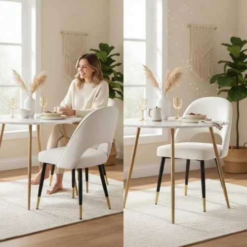 Miniatura 7 de LukeAlon Juego de 2 sillas de comedor clásicas de terciopelo, sillas de cocina tapizadas con respaldo abierto con patas de metal, sillas laterales