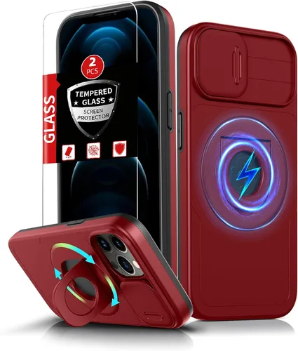 Miniatura 36 de Funda magnética para iPhone 11 Pro compatible con carga inalámbrica MagSafe, con 2 protectores de pantalla, anillo kickstand de 360° integrado +