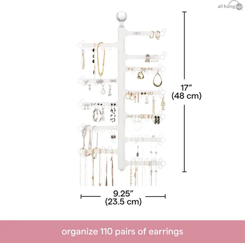 Miniatura 3 de All Hung Up Organizador de joyas de pared de 12 niveles de 17 pulgadas, tiras de comando incluidas para colgar fácilmente, organizador de aretes