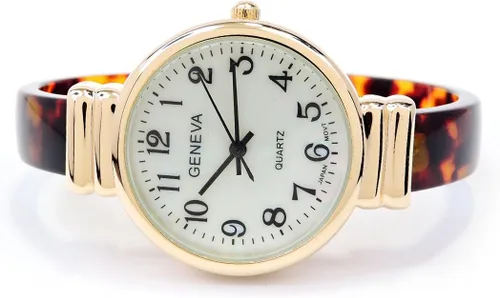 Miniatura 2 de Tortoise Gold Acrylic Band Geneva Slim Case Reloj de brazalete para mujer, Moderno