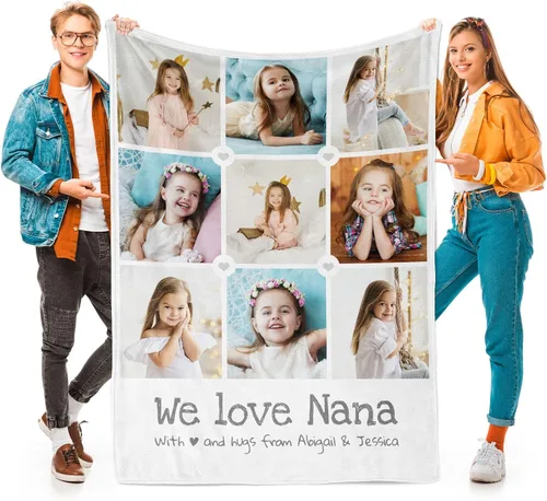 Printwoo Mantas personalizadas con fotos, mantas de fotos personalizadas con mis propias fotos, mantas personalizadas con imágenes, regalos 9 Fotos