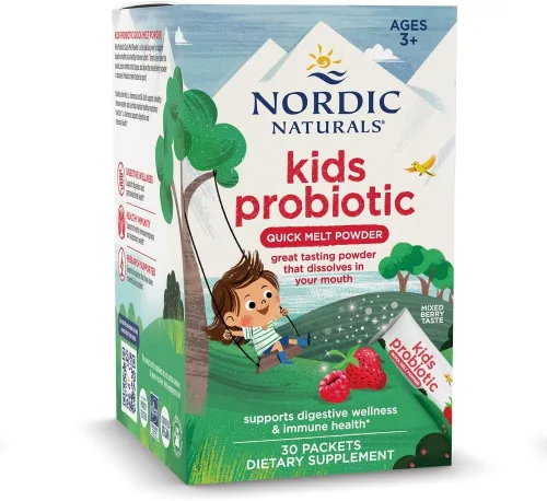 Nordic Naturals Polvo probiótico de fusión rápida para niños, bayas mixtas, 30 paquetes, 3 mil millones de UFC, bienestar digestivo, apoyo