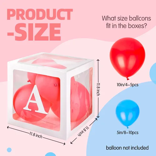 Miniatura 3 de Cajas de bebé PABUES con 4 piezas de letras para baby shower, caja de globos transparentes en blanco con bloques para revelación de género