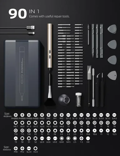 Miniatura 3 de iFu Mini destornillador eléctrico, juego de destornilladores de precisión 90 en 1 - Pequeño destornillador eléctrico inalámbrico con luz LED y 64