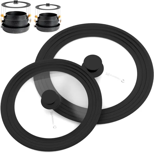 Miniatura 11 de Tapa universal para ollas y sartenes de 7.5 a 9.5 pulgadas, tapa de vidrio templado con borde de silicona de tamaño automático, color negro