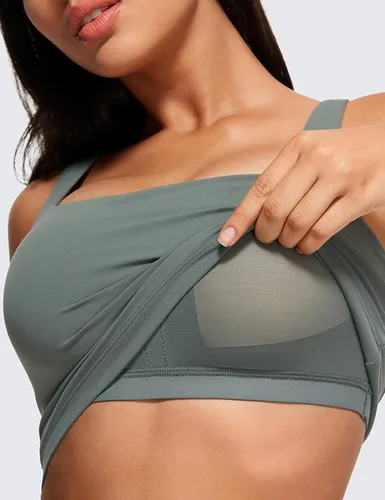 Miniatura 72 de CRZ YOGA Butterluxe Brasier deportivo de cuello cuadrado para mujer, estilo camiseta corta sin mangas, acolchado con soporte integrado para yoga