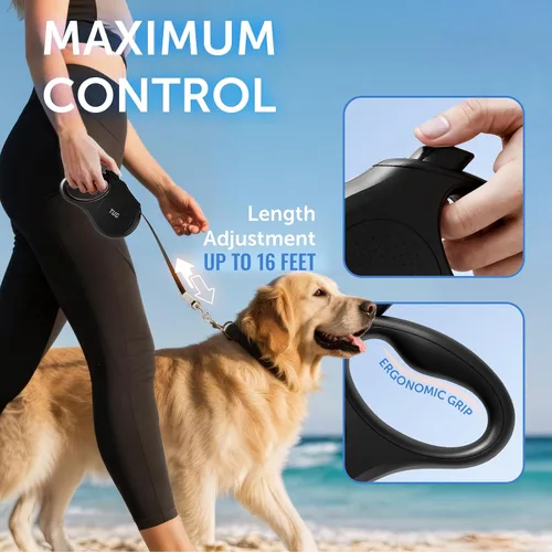 Miniatura 4 de TUG Quest - Correa retráctil para perro, retracción sin enredos de 360°, cinta de nailon fuerte de 16 pies (pequeña, negra)
