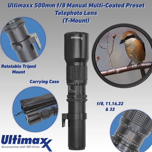 Miniatura 2 de Ultimaxx Kit de lente teleobjetivo preestablecido manual de 19.685 in (con 2 convertidores de 39.370 in) f/8 para cámaras Canon EOS 9000D 800D 760D