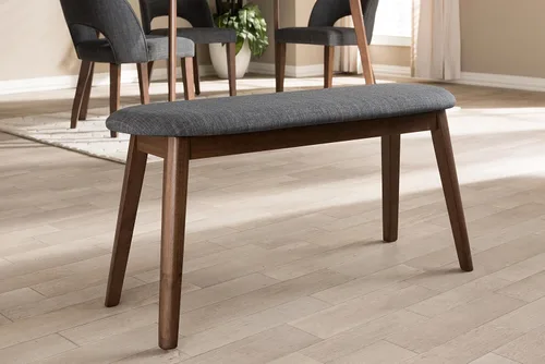 Miniatura 2 de Baxton Studio Easton - Banco de madera tapizado de tela gris oscuro moderno de mediados de siglo Gris claro
