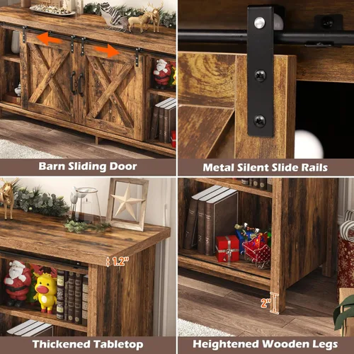 Miniatura 5 de Soporte de TV de granja para TV de 65 pulgadas con puerta corrediza de granero, centro de entretenimiento de madera rústica, gabinete de consola
