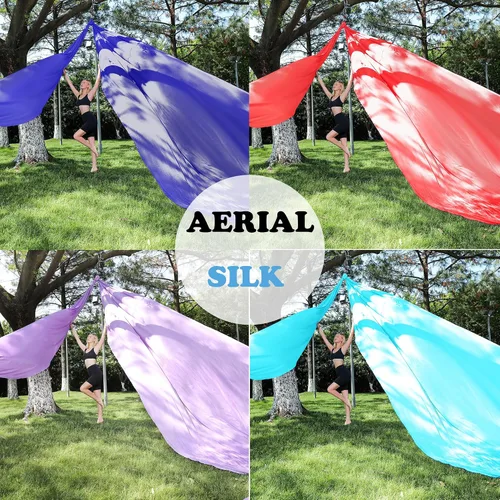Miniatura 8 de Sedas Aéreas 10 Metros Sedas Aéreas para el Hogar Cintillo de Yoga Aéreo Hamaca de Yoga Aéreo Seda Aérea para Gimnasia Púrpura claro