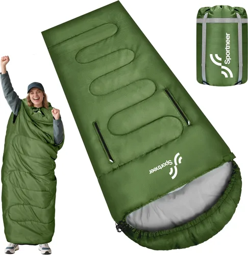 Miniatura 11 de Sportneer Saco de dormir portátil para adultos y niños - Caminable con cremalleras en los brazos, clima cálido e impermeable frío, compacto para Azul