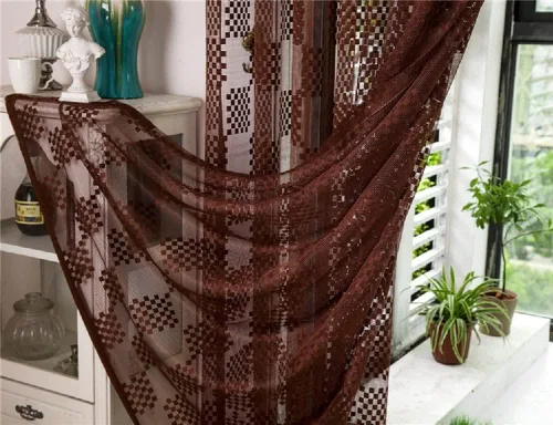 Miniatura 3 de New Jacquard Hollow Grid Sheer Curtains Elegant Drape Panel Rod Pocket Top Gauze Voile for Living Room Bedroom Balcony(1 Panel, W 54 x L 63 inch