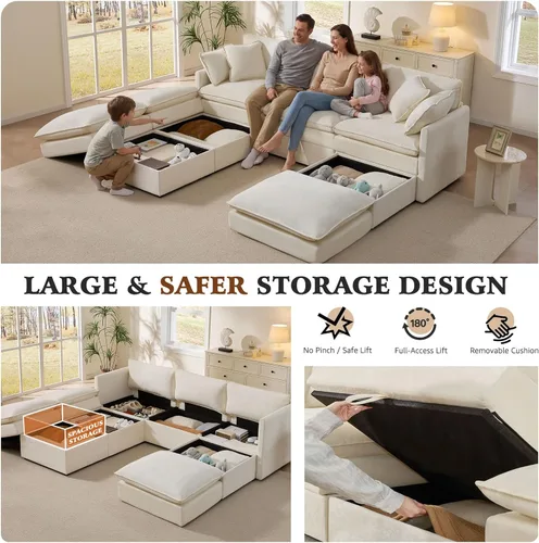 Miniatura 4 de Ihanherry Sofá cama modular de gran tamaño con almacenamiento, sofá nube modular de 6 plazas de 103 pulgadas con otomanas móviles, sofás de felpilla