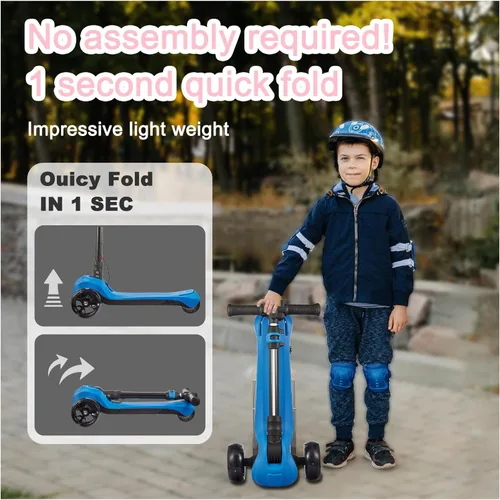 Miniatura 7 de Scooter eléctrico de 3 ruedas para niños de 3 a 8 años, pantalla LCD, luces coloridas, acelerador de pulgar confiable, 3 alturas ajustables, Azul-02