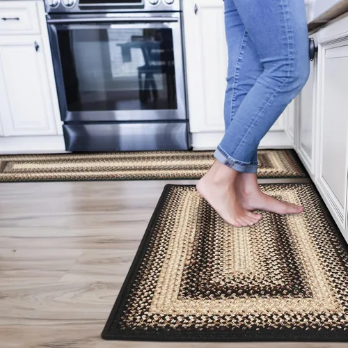 Miniatura 162 de Alfombra ovalada trenzada gris humo de 20 x 30 pulgadas, lavable para interiores y exteriores, decoración campestre para cocinas y entradas