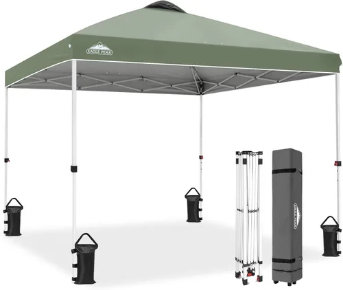 Miniatura 540 de EAGLE PEAK Tienda de campaña desplegable con bolsa de transporte con ruedas, 8 estacas, 4 cuerdas, 4 bolsas de peso, toldo de tienda de campaña