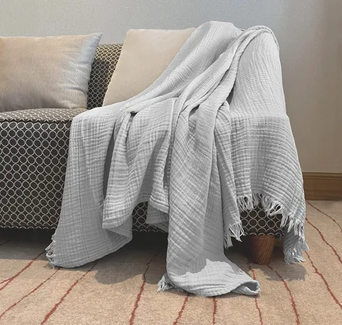 Miniatura 27 de Manta KyraHome de muselina 100 % orgánica para sofá, transpirable, súper suave, 100 % algodón, acogedora, ligera, cálida, suave, para todas