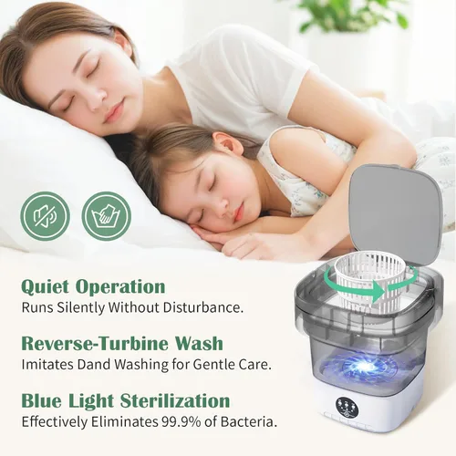 Miniatura 5 de Lavadora portátil de gran capacidad de 15 L, lavadora portátil con un solo toque para ropa de bebé y artículos pequeños, diseño silencioso y sin