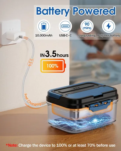 Miniatura 5 de Fiambrera eléctrica inalámbrica para adultos – Fiambrera calentada a batería con recipiente de acero inoxidable de 1.2 L, función de temporizador