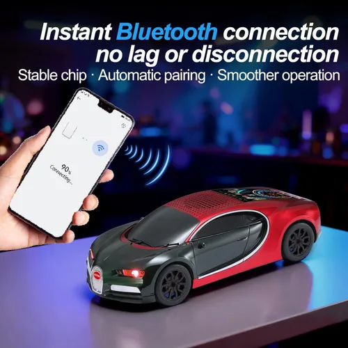 Miniatura 2 de WSTER Altavoz Bluetooth de lujo modelo de automóvil deportivo con sonido HD, emparejamiento estéreo TWS, pantalla de visualización, micrófono Rojo