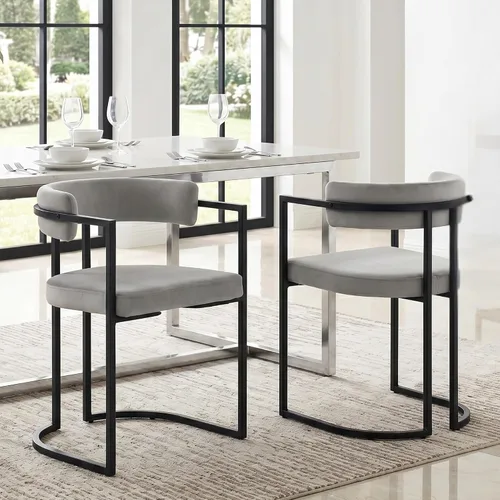 Miniatura 8 de Hyfirm Juego de 2 sillas de comedor de barril, modernas sillas tapizadas de comedor Belvet con reposabrazos y patas de metal dorado, silla de cocina