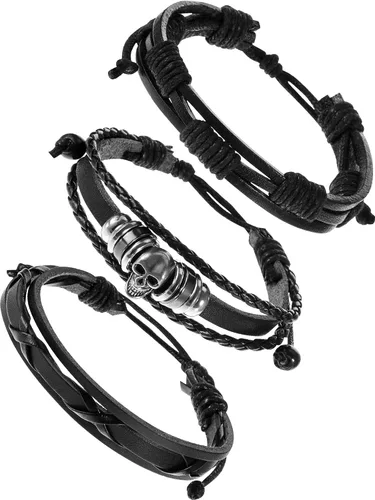 Miniatura 9 de Hicarer 3 piezas de pulsera de cuero punk de Halloween para hombres y mujeres, pulsera gótica de rock de los 80, brazalete unisex para fiesta