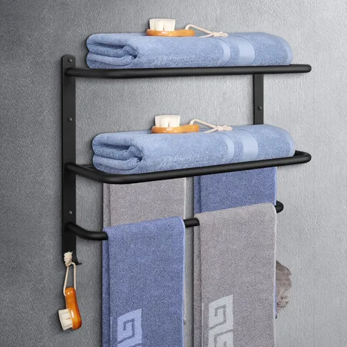 Miniatura 8 de NearMoon Toallero de baño, toallero de 3 niveles con ganchos, colgador de toallas de acero inoxidable SUS304, almacenamiento de toallas montado