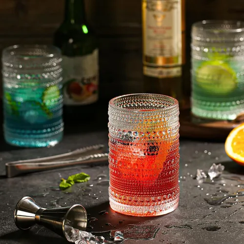 Miniatura 3 de Juego de vasos de beber Dingerjar acanalados de 6 (384 ml) Vasos de agua acanalados de cocina cristalería, vasos de jugo vintage en relieve vasos