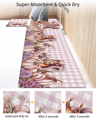 Miniatura 4 de Tapete de baño de calabaza rosa para bañera, antideslizante, de secado rápido y absorbente, de tierra de diatomeas, para ducha, fregadero de cocina