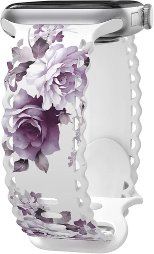 Miniatura 13 de Correa de encaje floral compatible con Apple Watch de 40mm 44mm 46mm 41mm 45mm 38mm 42mm 49mm, mujeres, correa deportiva de repuesto de silicona E