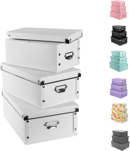 Miniatura 9 de XUCHUN Cajas de almacenamiento plegables de plástico con tapas, organizador decorativo para ropa, zapatos, oficina y recuerdos, diseño de anidación