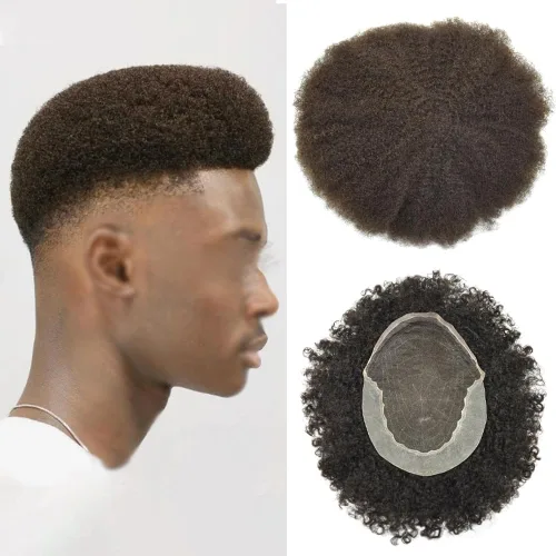 Miniatura 23 de LYRICAL HAIR Afro Kinky Curly Toupee – Cabello humano brasileño para hombre Toupee HD encaje frontal – Afro Americano Hombres Afro Ondulado Sistema