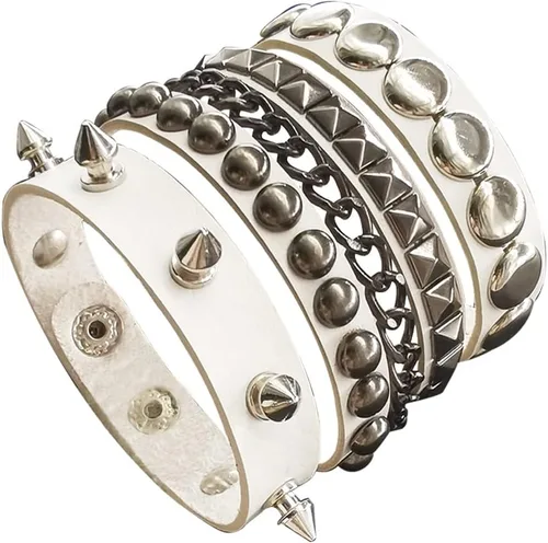 TURTLEDOVE Pulsera de cuero punk – Pulsera de cuero gótica con tachuelas de metal – Accesorios punk rock de los años 80 para hombres y mujeres,