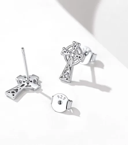 Miniatura 5 de ChicSilver Aretes de nudo celta hipoalergénicos de plata de ley 925 con forma de corazóntriángulo, joyería celta para mujer, plataorooro rosa