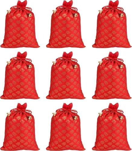 Miniatura 23 de Touchstone Preciosas bolsas de regalo reutilizables, respetuosas con el medio ambiente, brocado de cachemira con cordón grande para cumpleaños