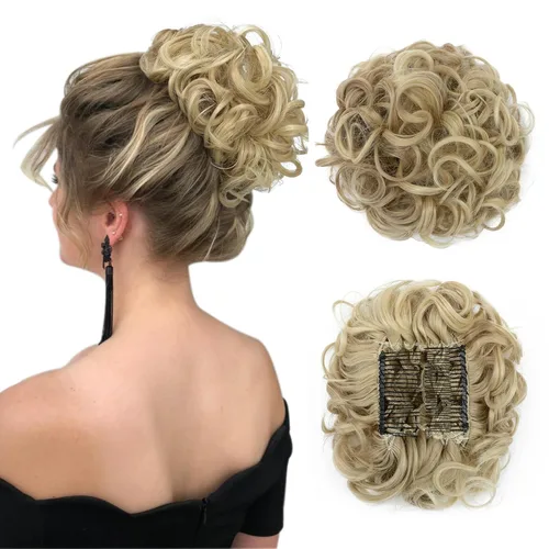 Miniatura 11 de Benehair Moño desordenado con peines con clip en moño de Juva, moño de Juva, esponjoso, ondulado, fácil de estirar, moño grande, cola de caballo