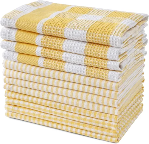 Miniatura 47 de LANE LINEN Juego de 6 paños de cocina de algodón para secar platos, 18 x 28 pulgadas, absorbentes, de secado rápido, color beige 07: Amarillo