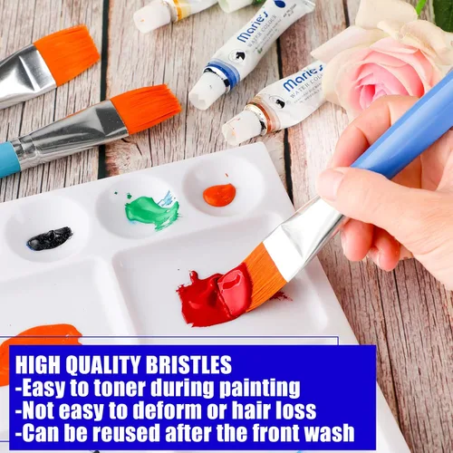 Miniatura 5 de Cindeer Paquete de 12 pinceles de pintura plana de 1 pulgada pequeños y anchos, pinceles acrílicos a granel, herramienta de pintura para acuarela