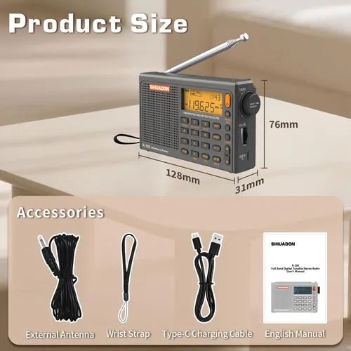 Miniatura 7 de XHDATA R108 Radio Portátil AM/FM/SW/LW/Airband Receptor de Onda Corta Radio Operado por Batería con Buena Recepción, Excelente Sonido Altavoz