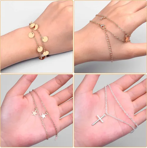 Miniatura 7 de Thrilez - Juego de 24 collares escalonados para mujeres adolescentes y niñas colores dorado y plateado simple y moderno joyería para usar