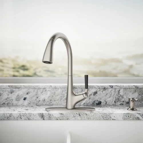 Miniatura 5 de Kohler K-R562-SD-VS Llave para cocina, funciona hacia abajo. Viene con despachador de jabón o loción. Hecha de inoxidable brilloso