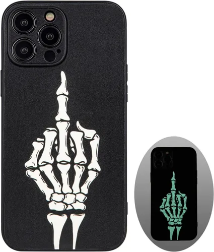 Miniatura 19 de X spirit Funda de teléfono de calavera para iPhone 13, dedo medio, diseño gótico luminoso de esqueleto genial oscuro y con estilo emo, estilo rock n